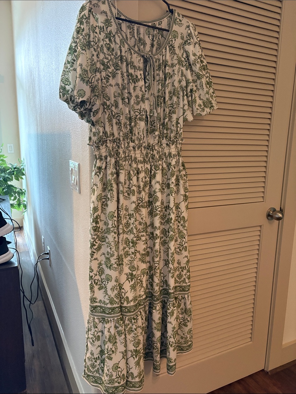 Max Studio White Maxi Dress with Green Floral Print